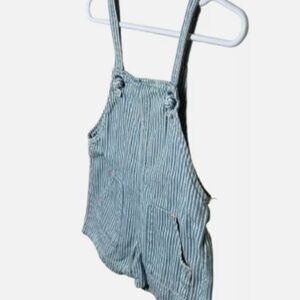 Zara Kids Denim Striped Shortalls Size 9-12 Months Overall Shorts Blue White